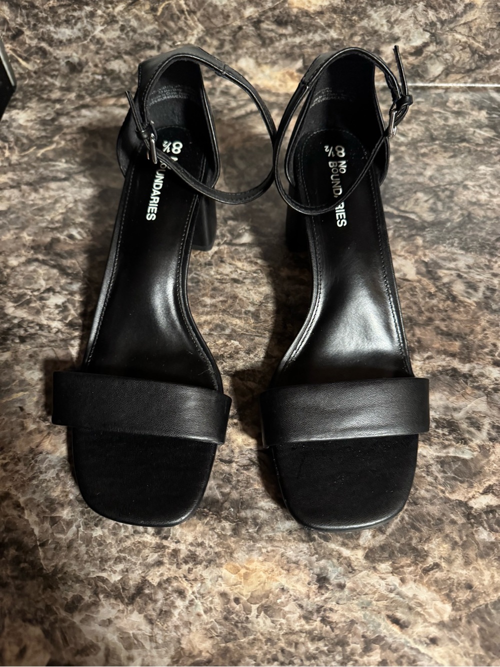 No Boundaries Black Block Heel Ankle Strap Sandals